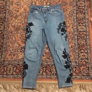 TopShop- Flower Embroidery Mom Jeans
